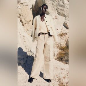 ME + EM Ecru Baggy Wide Leg Cargo Jeans 28